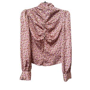 ZARA‎ Floral Satin Ruched Blouse Purple NWOT Small
